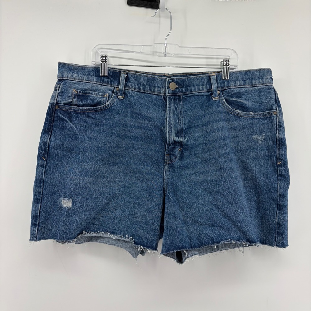 a.n.a Womens 18 Blue Denim Boyfriend Shorts High‎ Rise Distressed Raw Hem